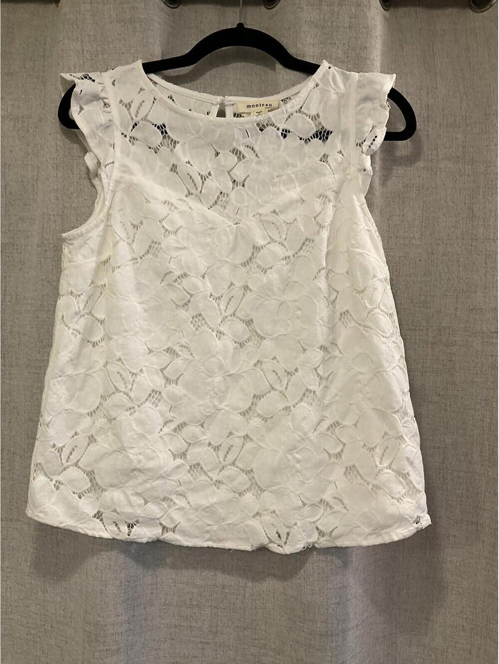Monteau Los Angeles Womens White Dowlie Sleeveless Blouse Size M
